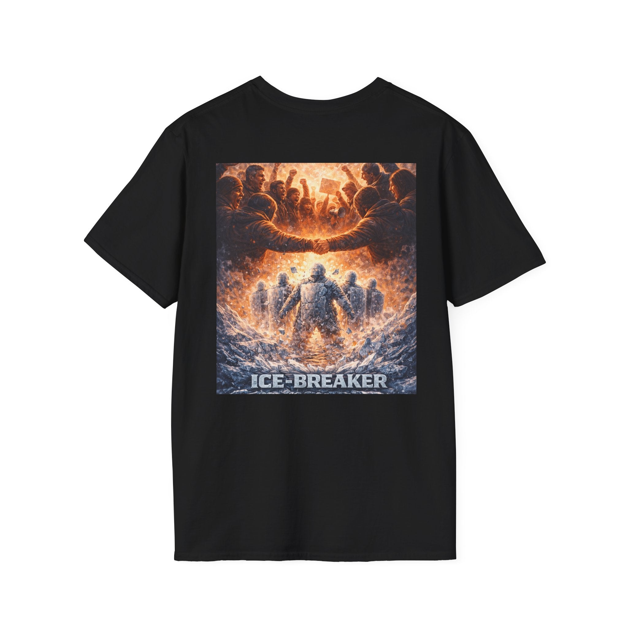 ICE-Breaker Graphic Tee — Fiery Battle Scene Back Print